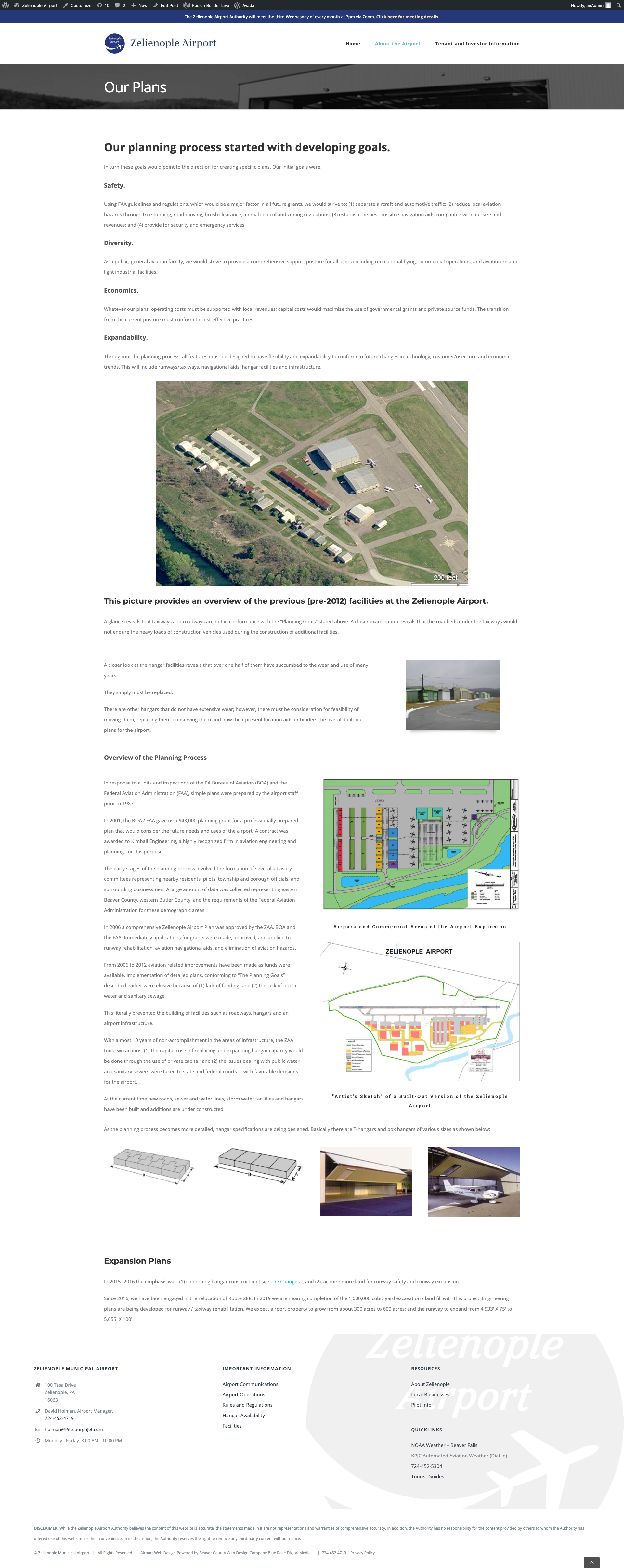 Zelienople Airport Website Plans page